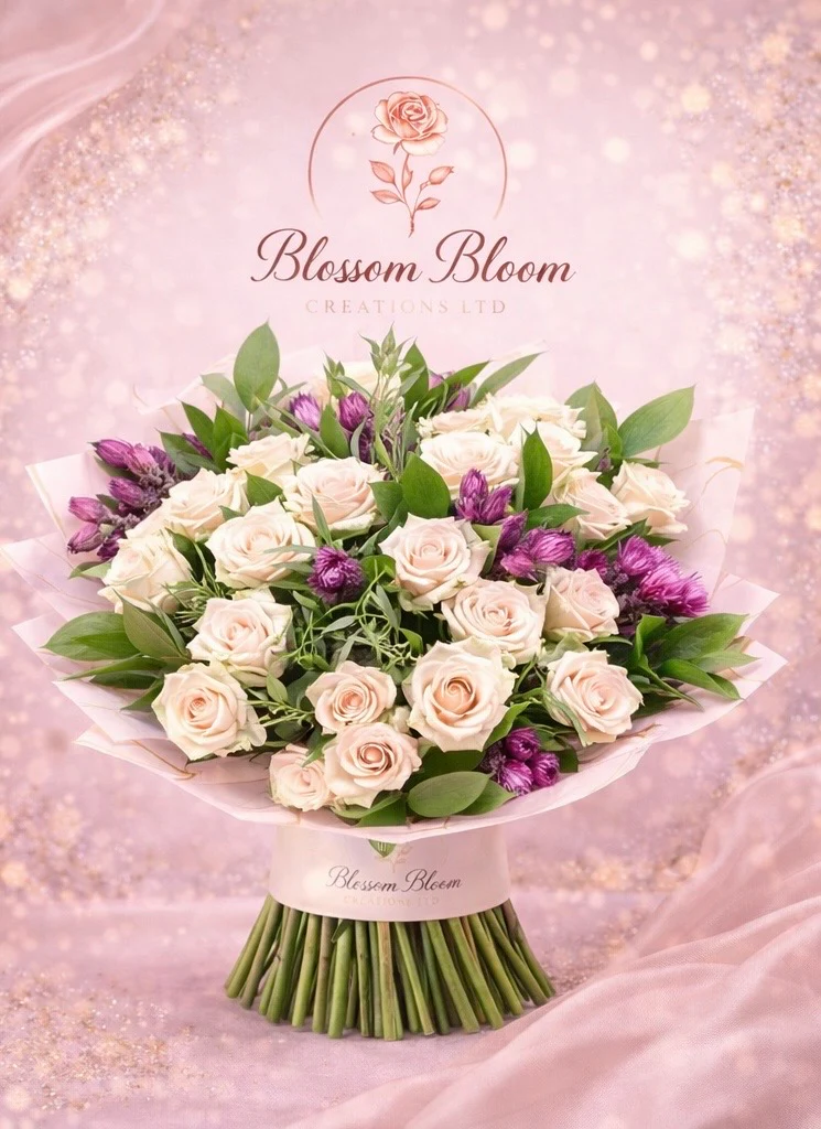 🌸 Ivory Rose & Amethyst Bloom Bouquet - Image 6