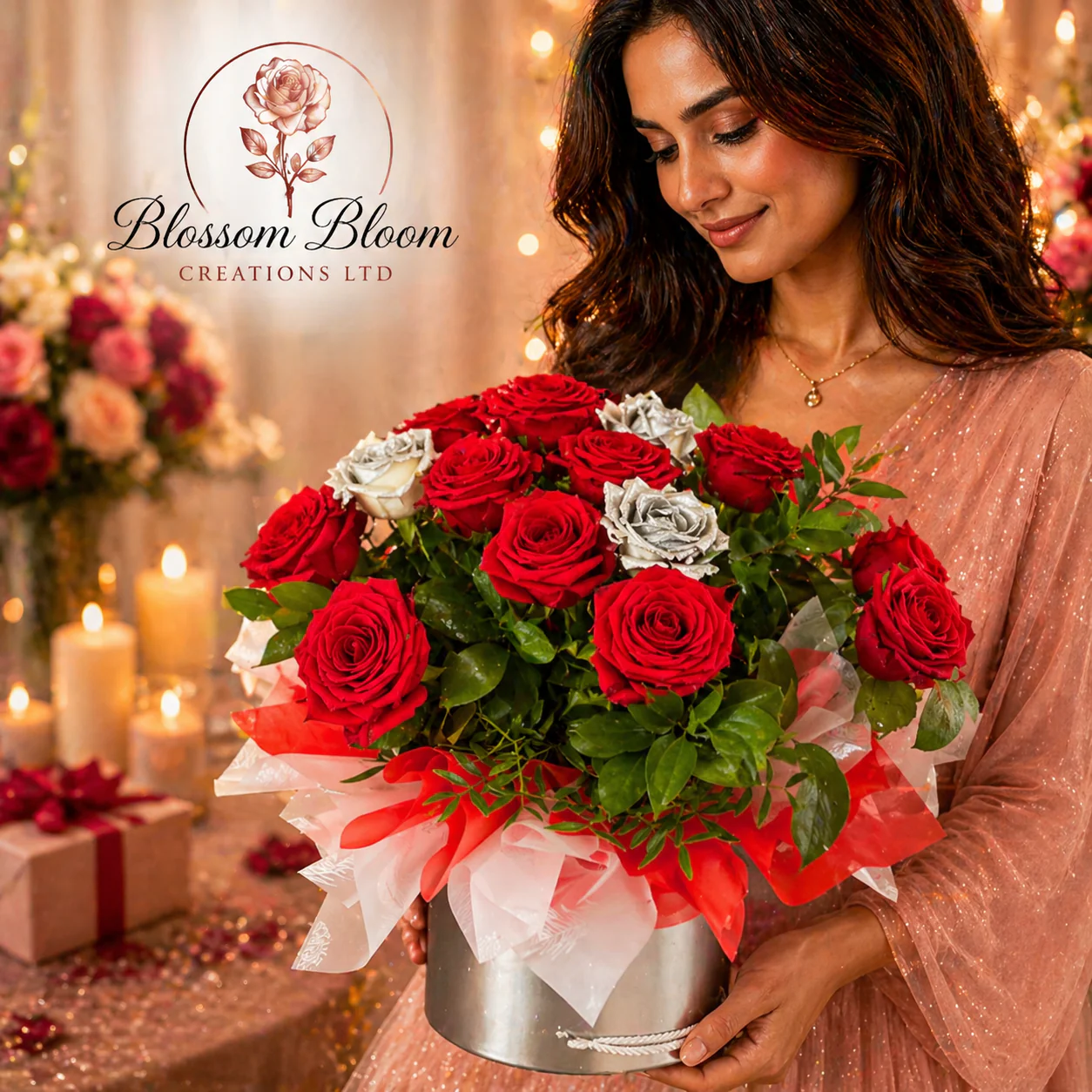 Eternal Romance Red & Silver Rose Hat Box