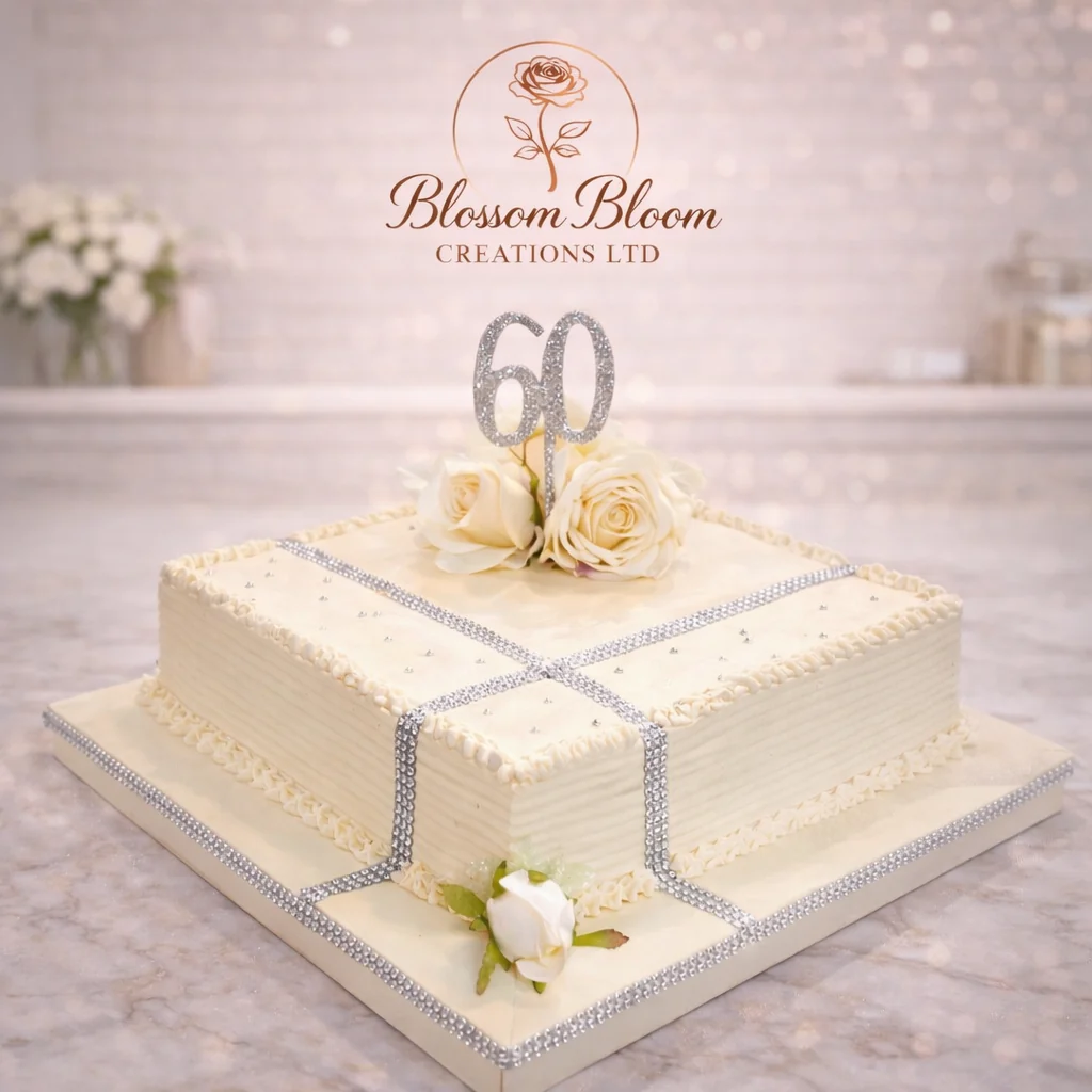 Elegant 60th Celebration Cake – Luxury Floral Birthday Cake - Image 3