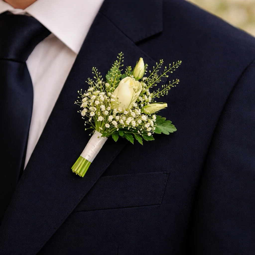 Ivory Rose & Bud Groomsman Buttonhole