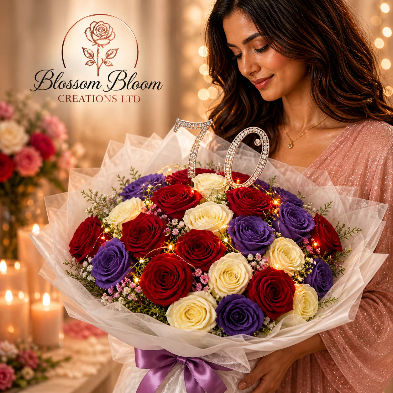 Luxury 70th Birthday Rose Mixed Bouquet
