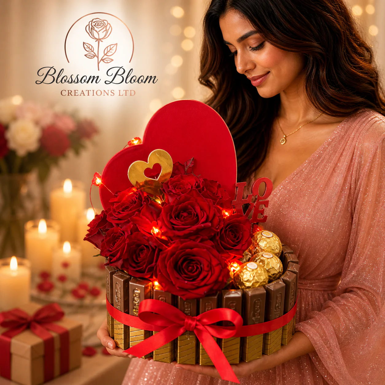 Luxury Love Heart Rose & Chocolate Box - Image 3