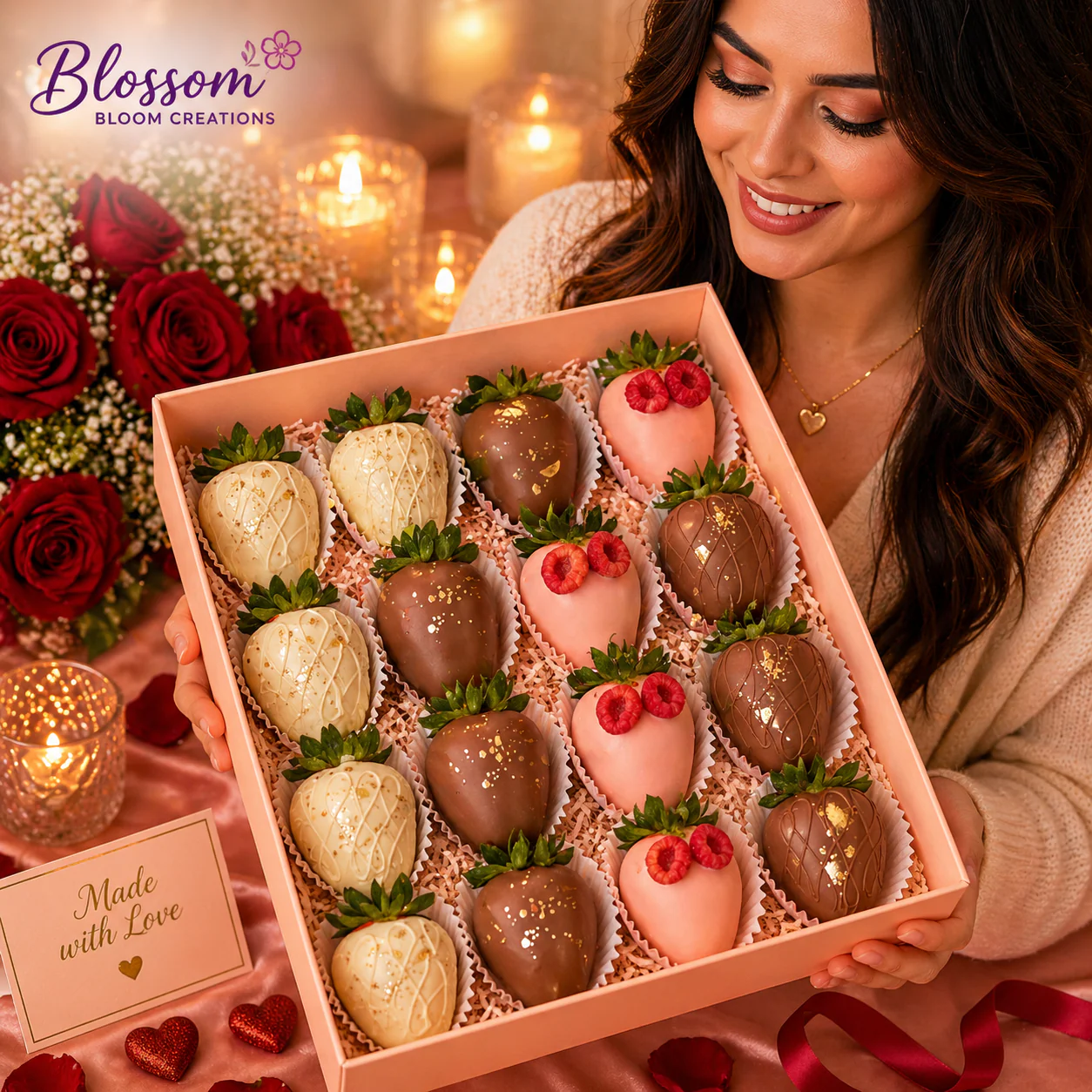 Luxury Pink & Chocolate Gold Splash Strawberry Collection Box - Image 2