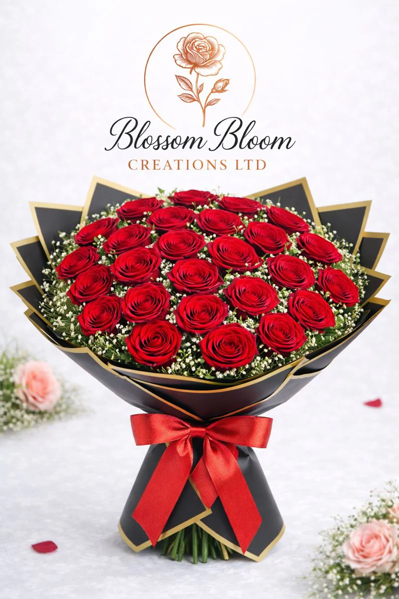 Luxury Red Rose Bouquet – Premium Valentine’s Day Flower Arrangement - Image 3