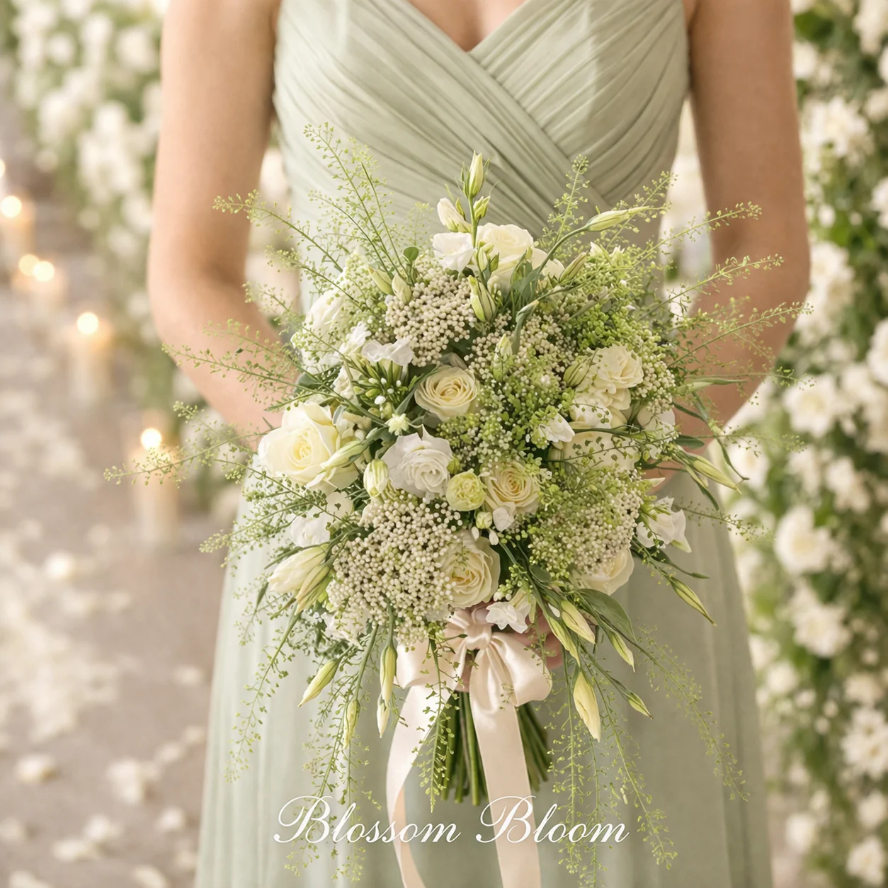 Blush Garden Bridesmaid Bouquet – Ivory & Green - Image 4